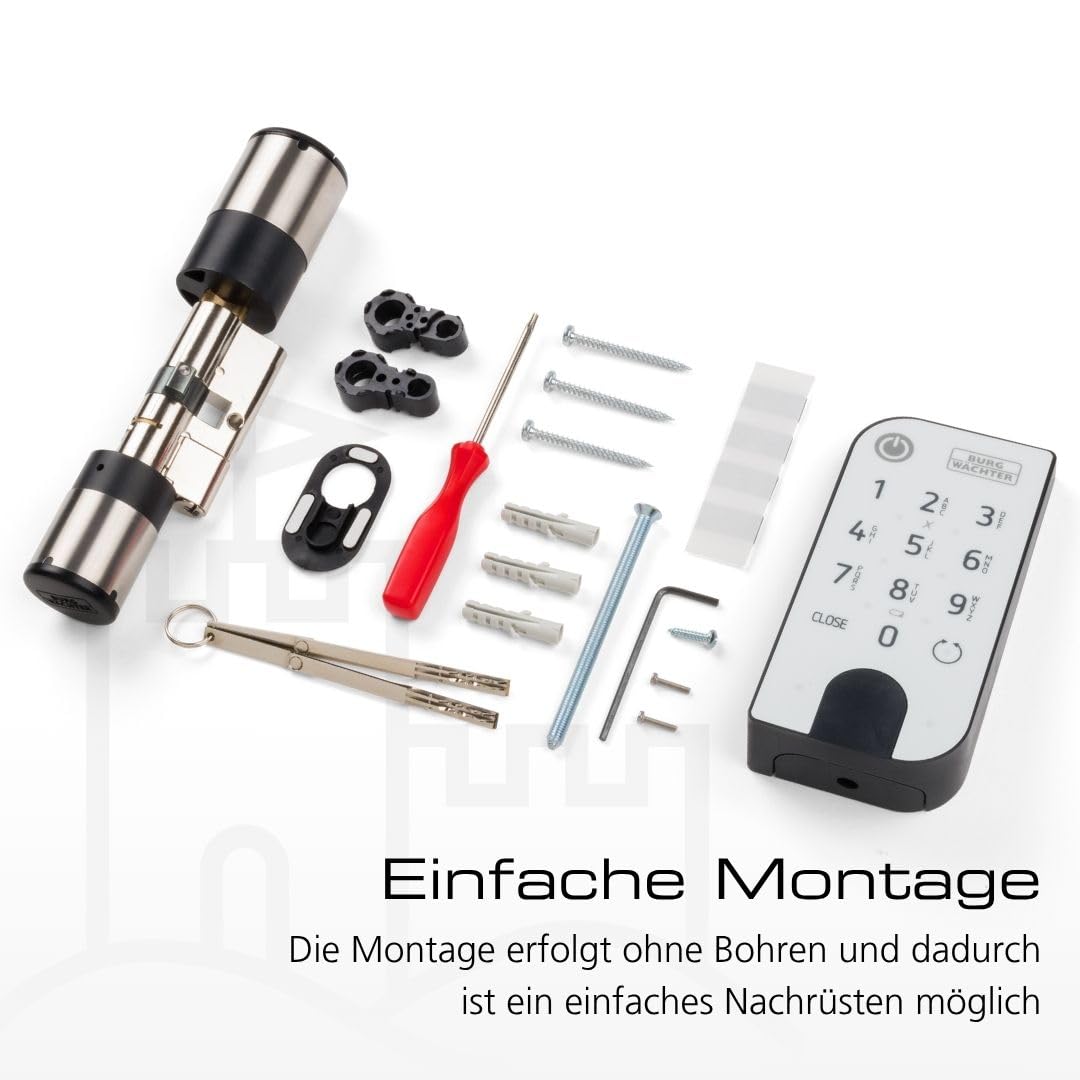 BURG-WÄCHTER Elektronisches Türschloss, Zylinder und Keypad, Öffnung mit App, Pincode oder Funkschlüssel, ENTRYeasy 7601 PIN, Schwarz/Edelstahl Tastenfeld
